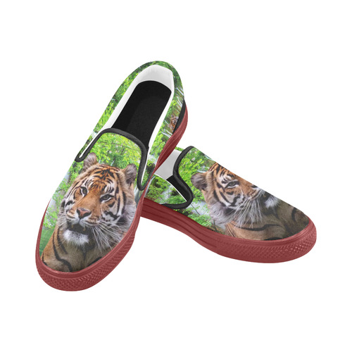 Tiger and Waterfall Slip-on Canvas Shoes for Men/Large Size (Model 019)