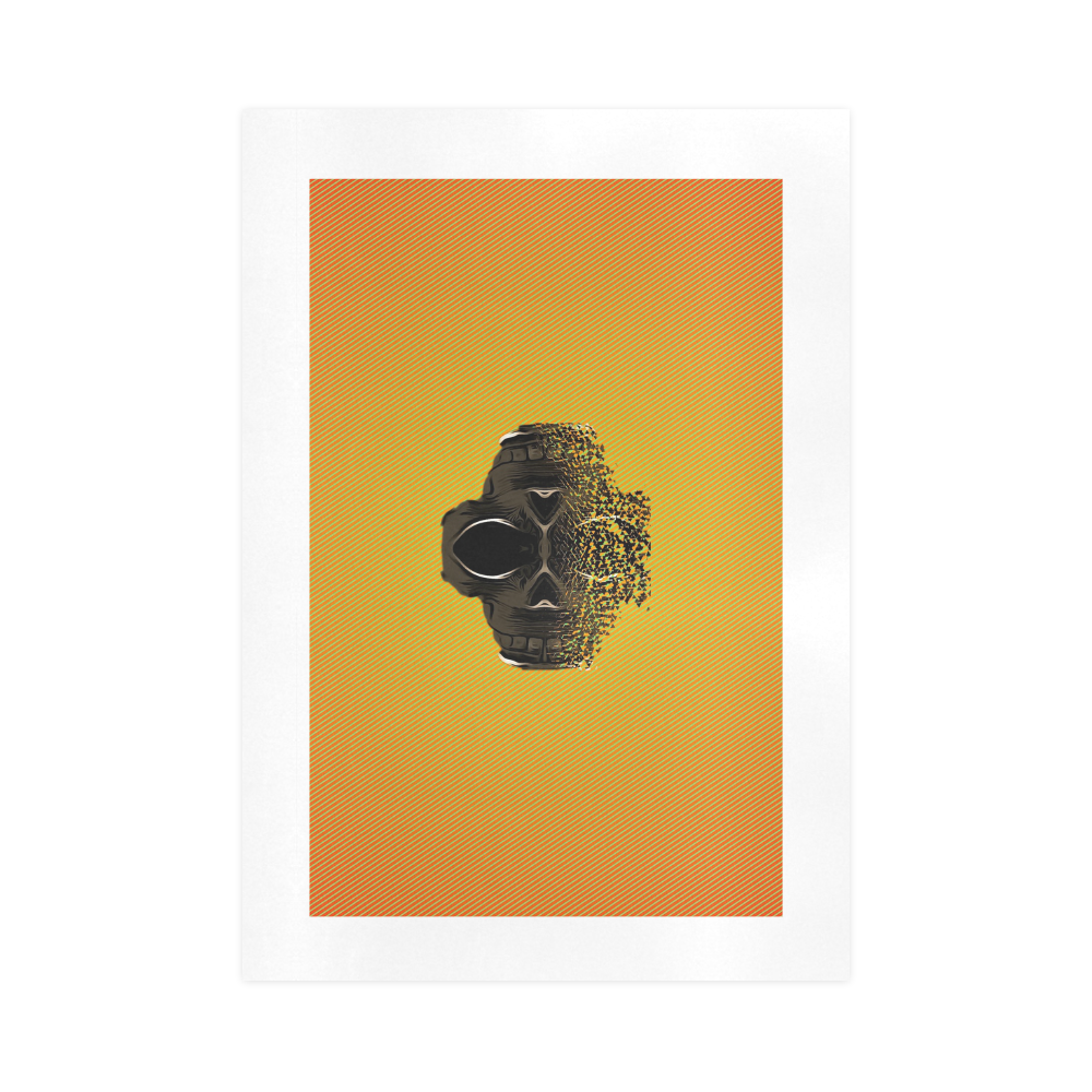fractal black skull portrait with orange abstract background Art Print 16‘’x23‘’