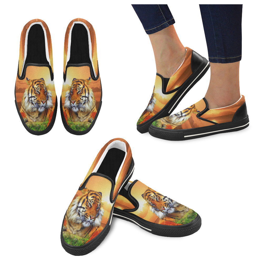 Sumatran Tiger Men's Slip-on Canvas Shoes (Model 019)