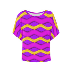 Gold Lila  Zik Zik by AsriTara Women's Batwing-Sleeved Blouse T shirt (Model T44)