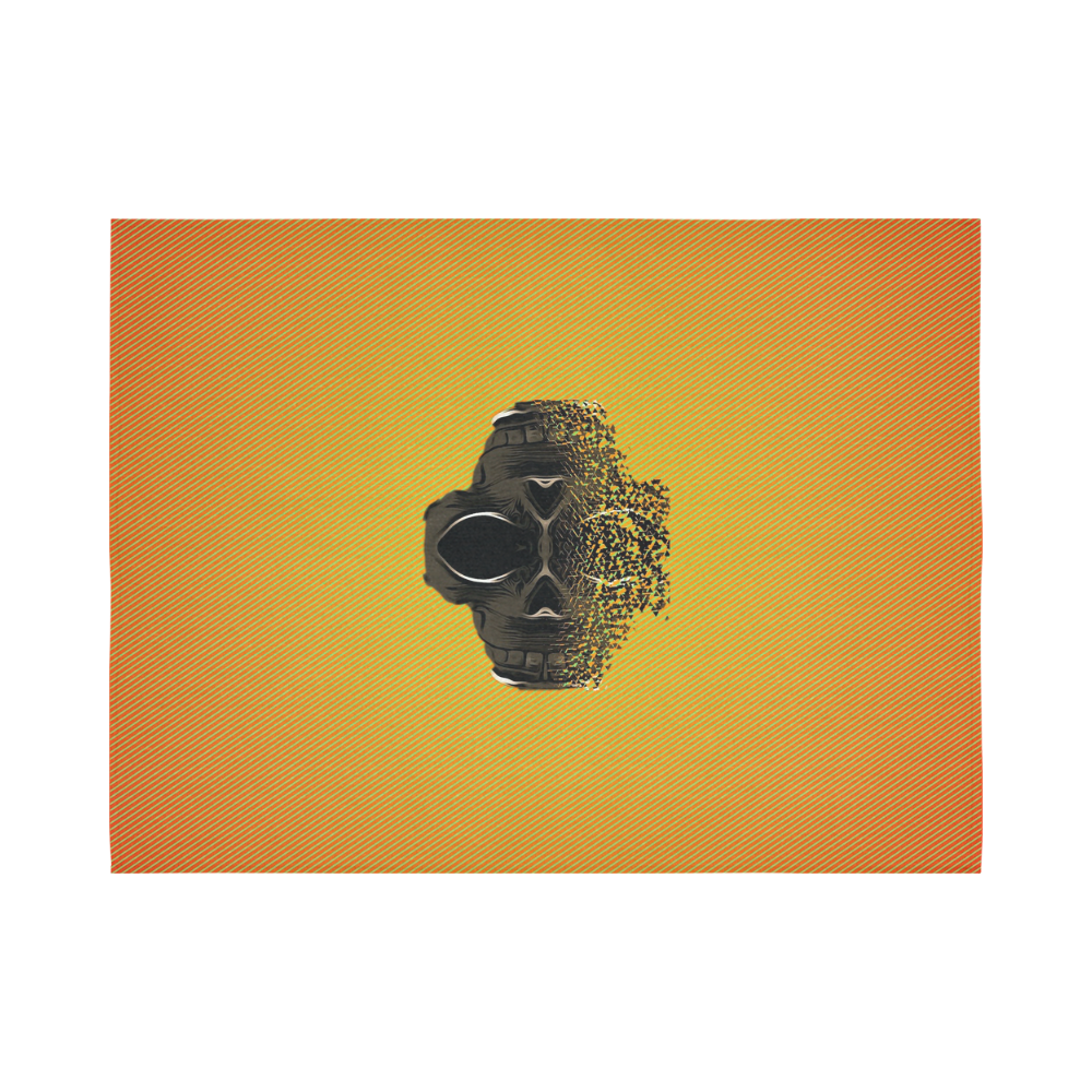 fractal black skull portrait with orange abstract background Cotton Linen Wall Tapestry 80"x 60"