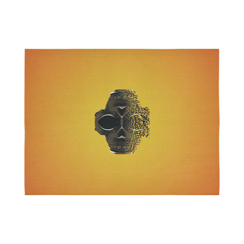 fractal black skull portrait with orange abstract background Cotton Linen Wall Tapestry 80"x 60"