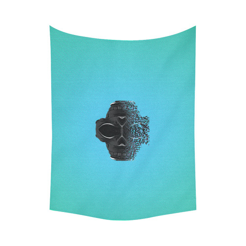 fractal black skull portrait with blue abstract background Cotton Linen Wall Tapestry 60"x 80"