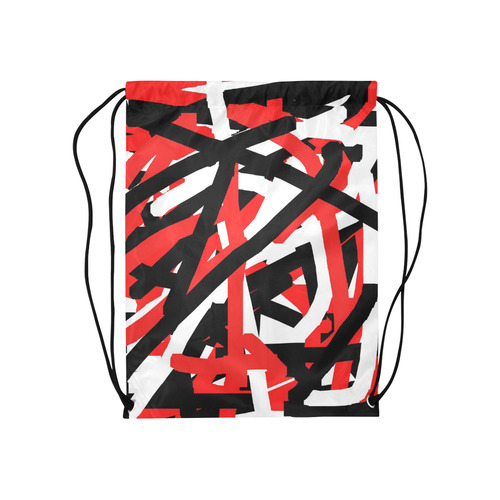 Red, Black and White Graffiti Medium Drawstring Bag Model 1604 (Twin Sides) 13.8"(W) * 18.1"(H)