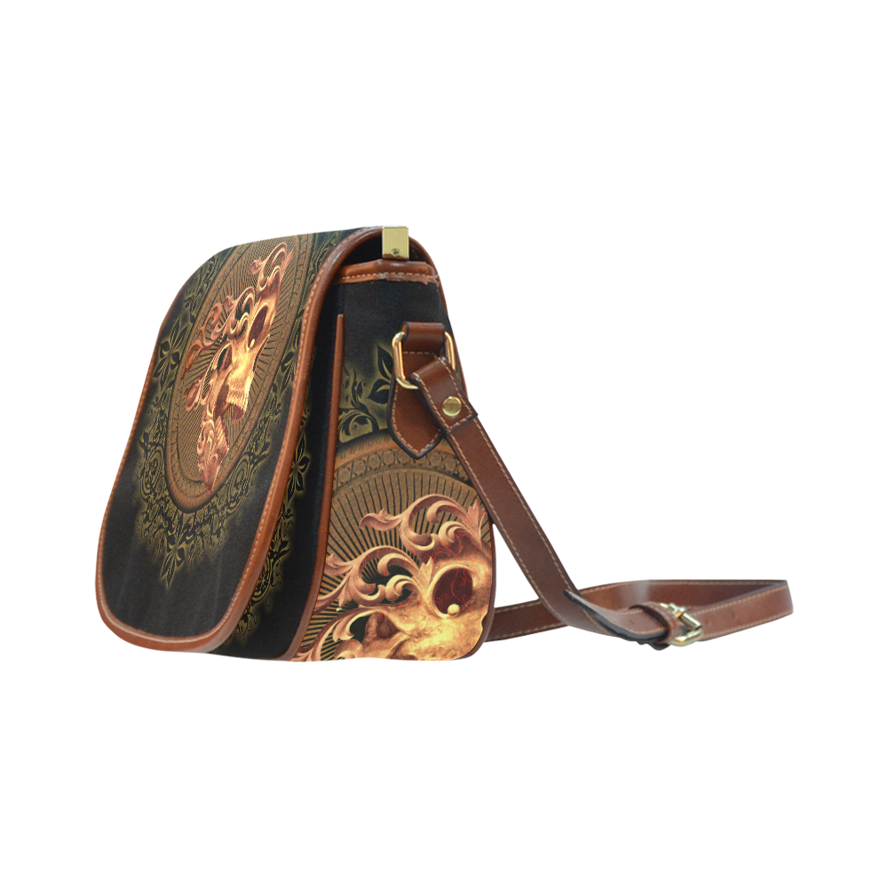 Amazing skull with floral elements Saddle Bag/Small (Model 1649) Full Customization