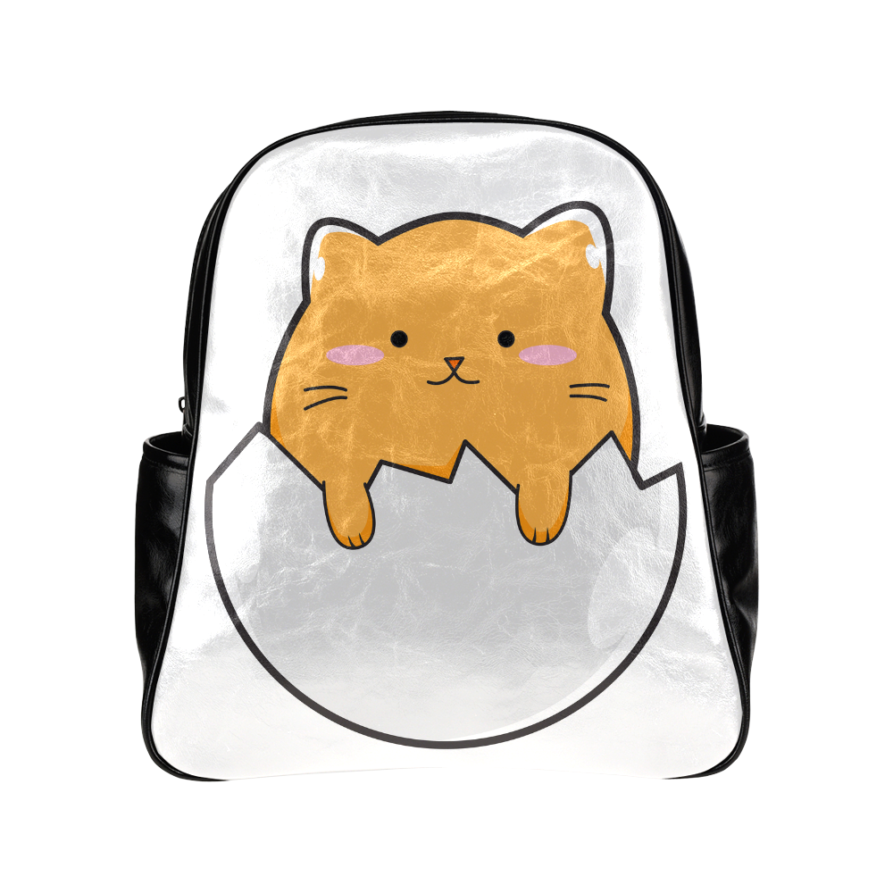 Happy Cartoon Cat Egg Multi-Pockets Backpack (Model 1636)