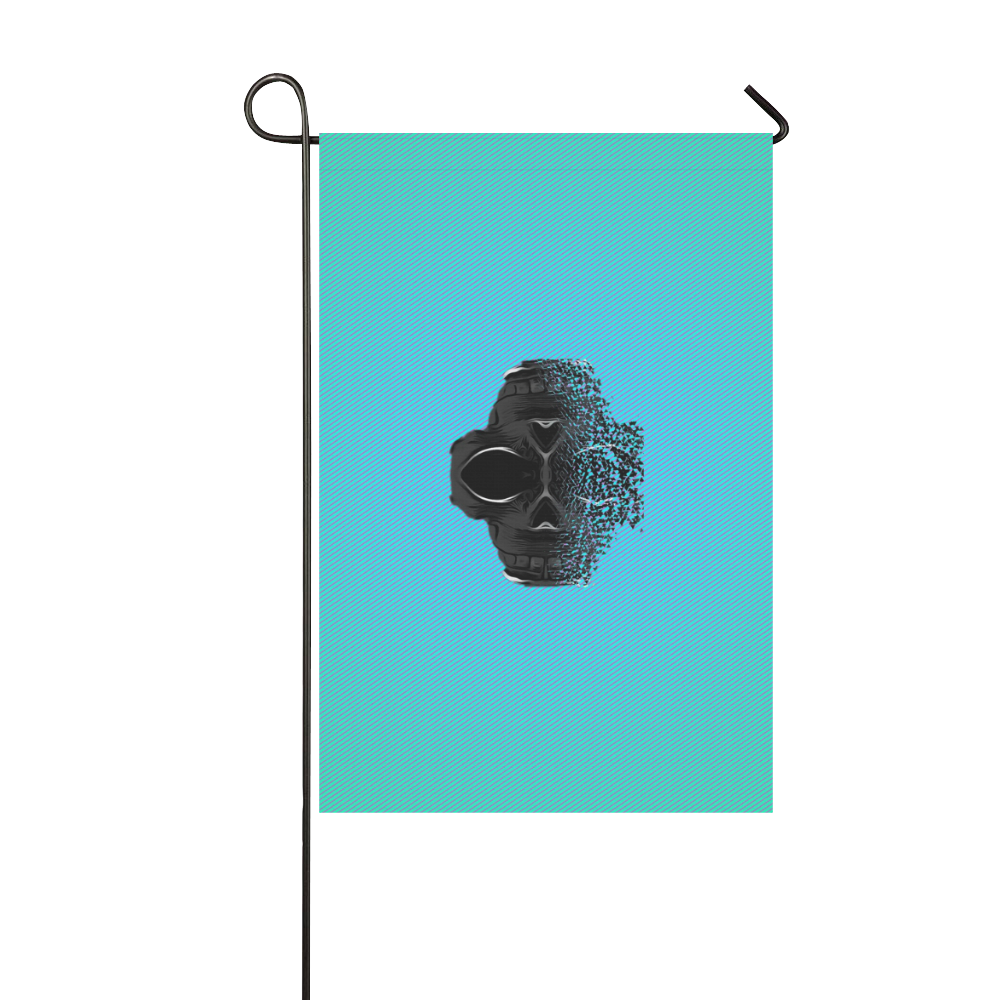 fractal black skull portrait with blue abstract background Garden Flag 12‘’x18‘’（Without Flagpole）