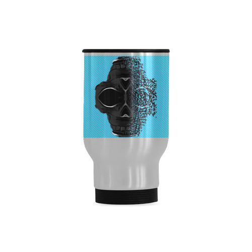 fractal black skull portrait with blue abstract background Travel Mug (Silver) (14 Oz)