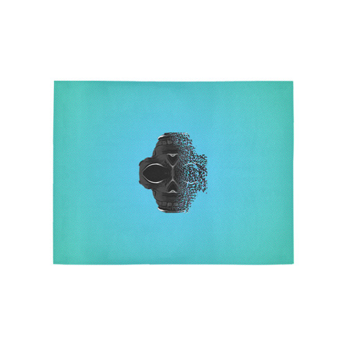 fractal black skull portrait with blue abstract background Area Rug 5'3''x4'