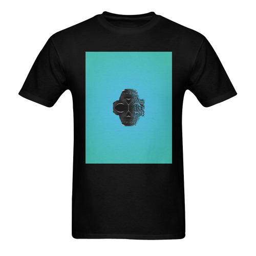 fractal black skull portrait with blue abstract background Men's T-Shirt in USA Size (Two Sides Printing)