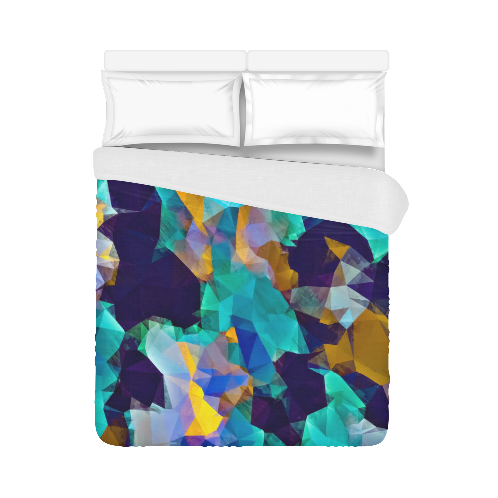 psychedelic geometric polygon abstract pattern in green blue brown yellow Duvet Cover 86"x70" ( All-over-print)