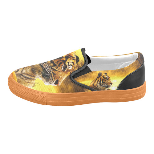 Tiger and Sunset Slip-on Canvas Shoes for Men/Large Size (Model 019)