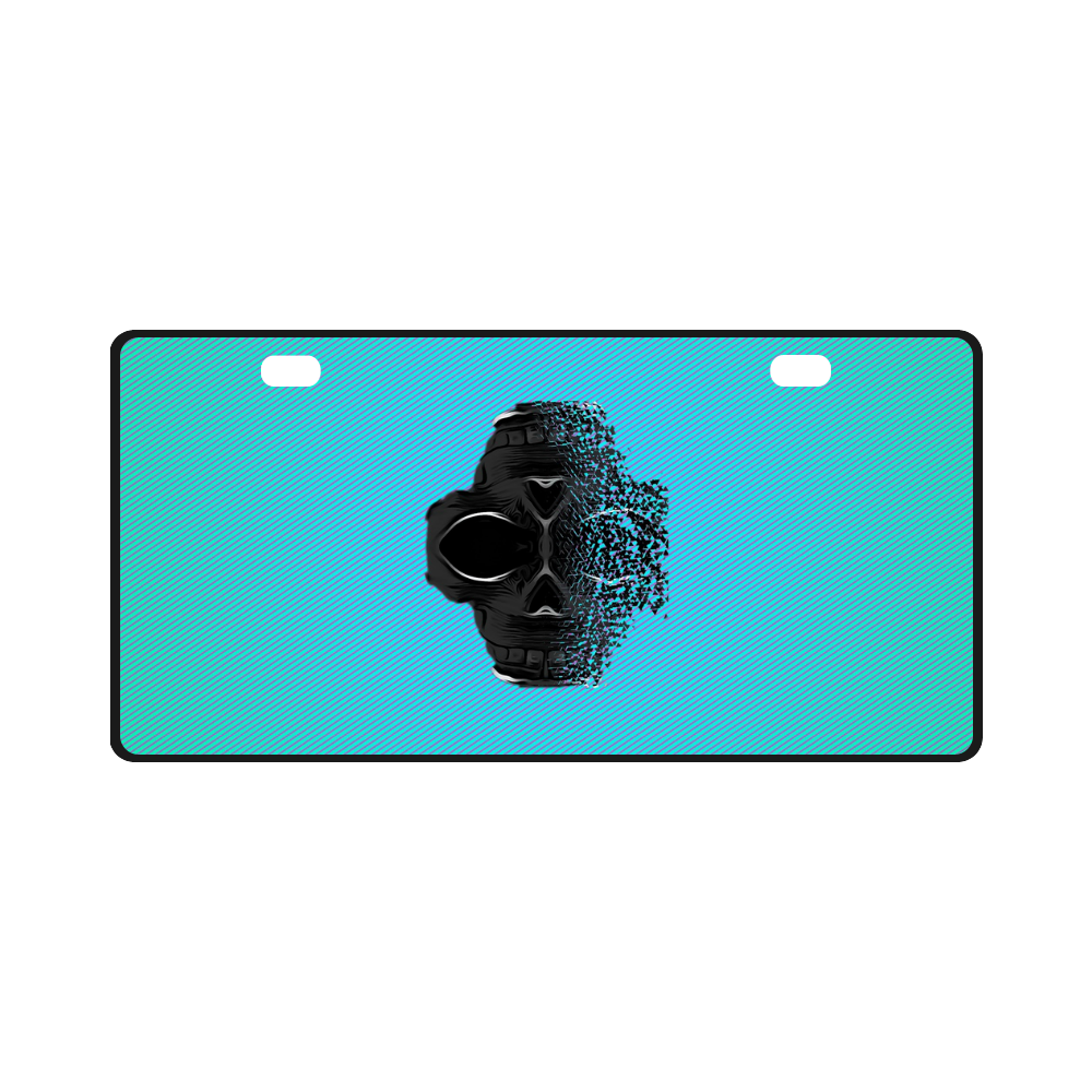 fractal black skull portrait with blue abstract background License Plate