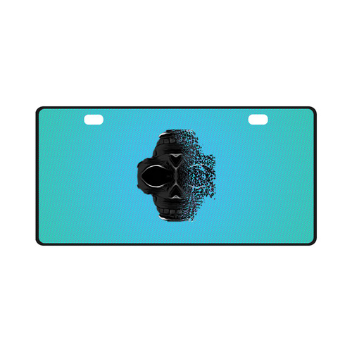 fractal black skull portrait with blue abstract background License Plate