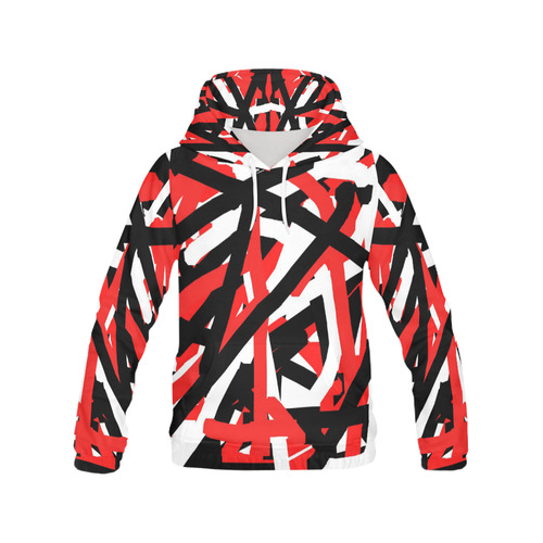 Red, Black and White Graffiti All Over Print Hoodie for Women (USA Size) (Model H13)