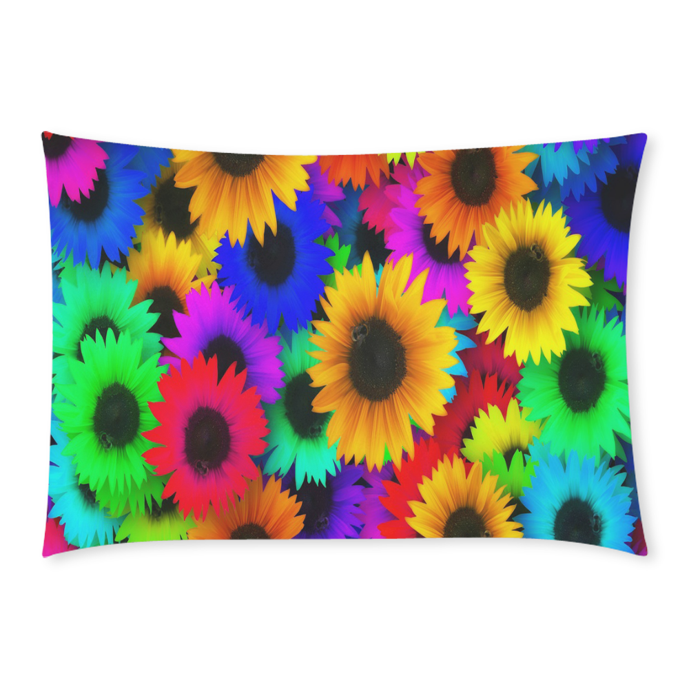 Neon Rainbow Pop Sunflowers Custom Rectangle Pillow Case 20x30 (One Side)