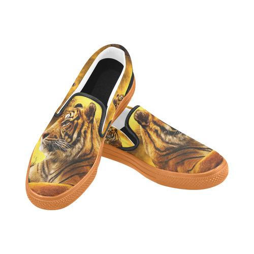 Tiger and Sunset Slip-on Canvas Shoes for Men/Large Size (Model 019)