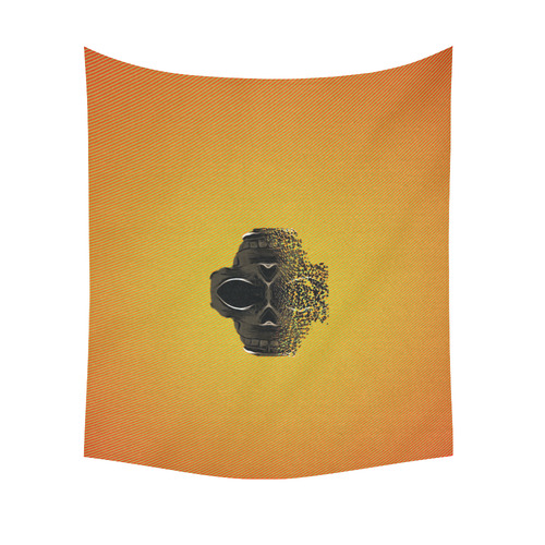 fractal black skull portrait with orange abstract background Cotton Linen Wall Tapestry 51"x 60"