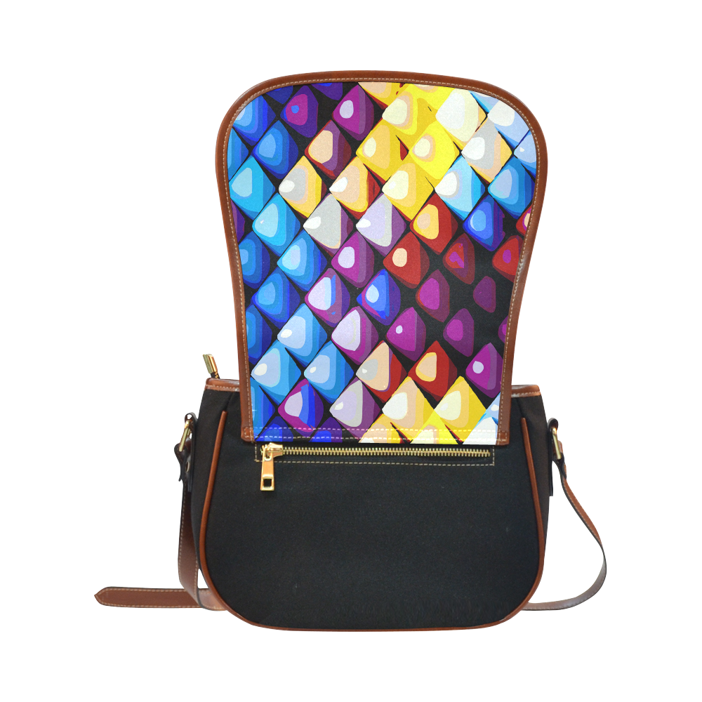 Abstract Colors Red Blue Yellow Purple Saddle Bag/Small (Model 1649)(Flap Customization)