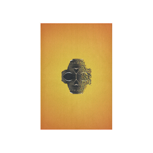 fractal black skull portrait with orange abstract background Cotton Linen Wall Tapestry 40"x 60"