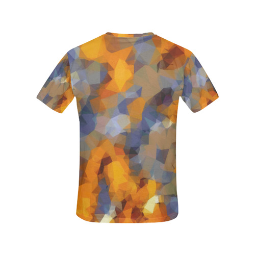 psychedelic geometric polygon abstract pattern in orange brown blue All Over Print T-Shirt for Women (USA Size) (Model T40)