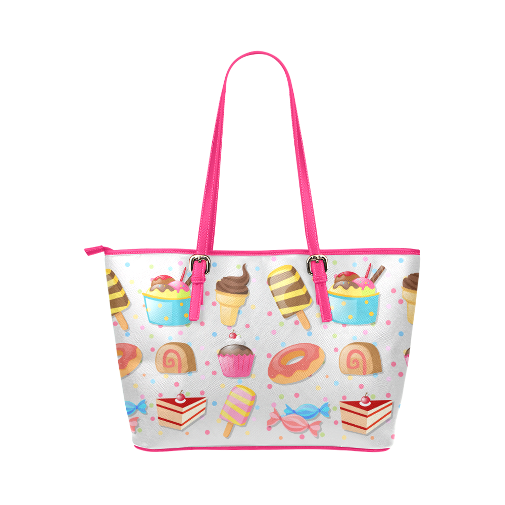 Colorful Ice Cream Candy Cake Donut Sweets Leather Tote Bag/Small (Model 1651)