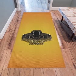 fractal black skull portrait with yellow abstract background Area Rug 7'x3'3''