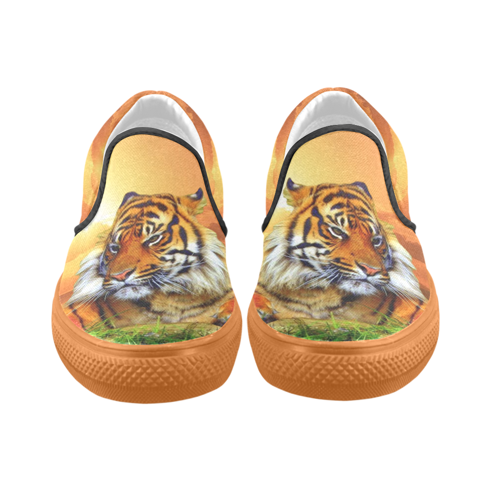 Sumatran Tiger Slip-on Canvas Shoes for Men/Large Size (Model 019)
