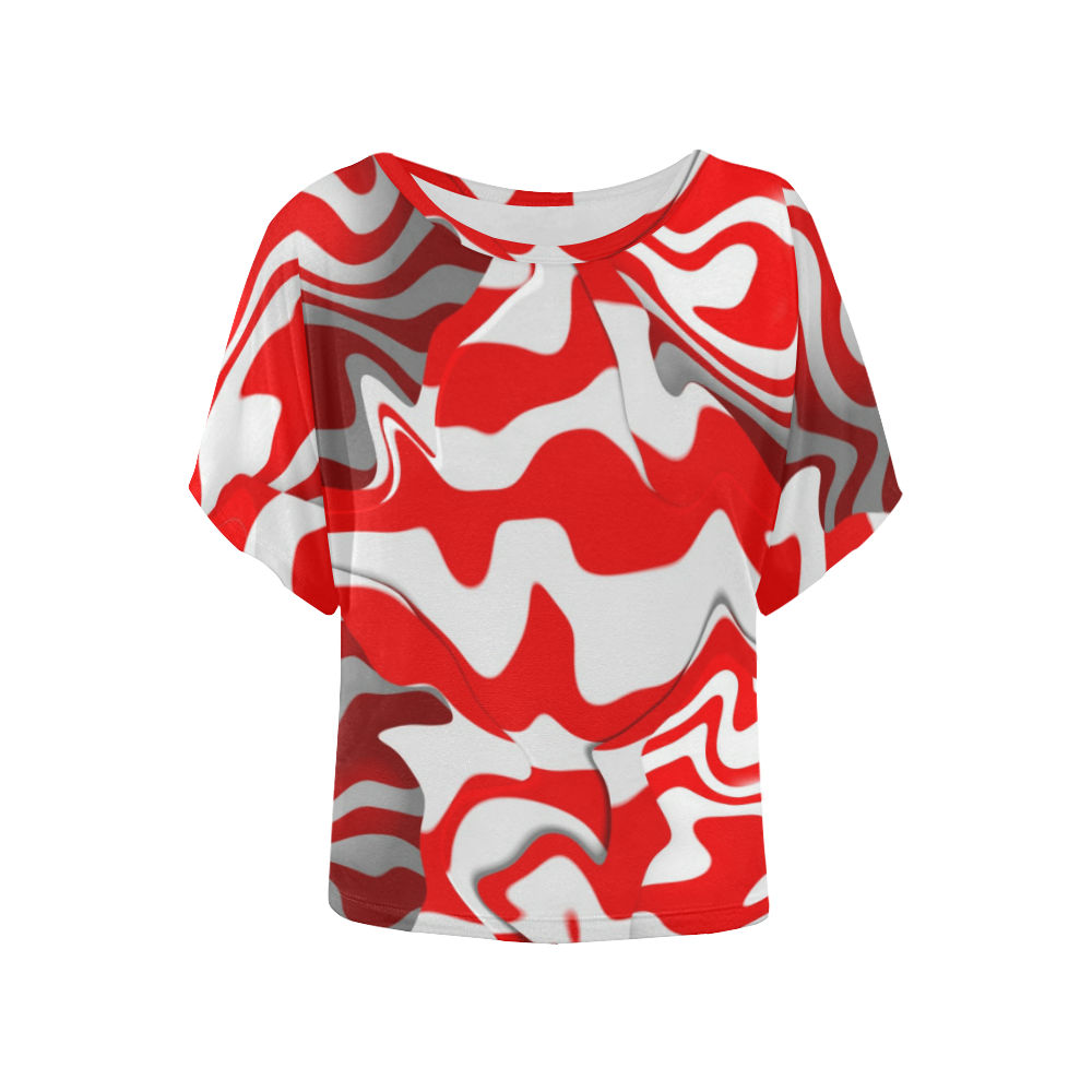 Weis Rot Marmoriet Women's Batwing-Sleeved Blouse T shirt (Model T44)