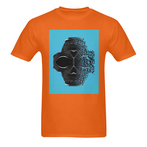 fractal black skull portrait with blue abstract background Men's T-Shirt in USA Size (Two Sides Printing)