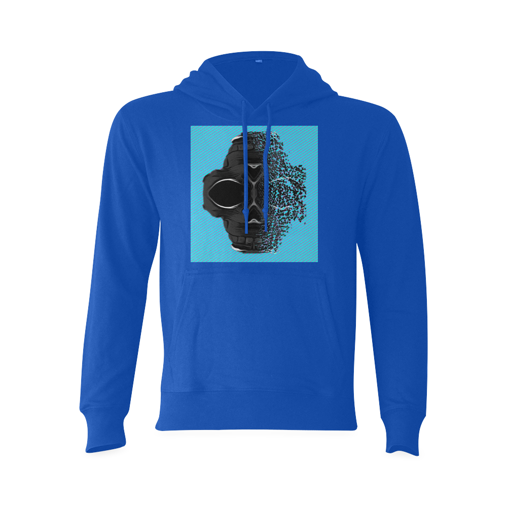 fractal black skull portrait with blue abstract background Oceanus Hoodie Sweatshirt (Model H03)