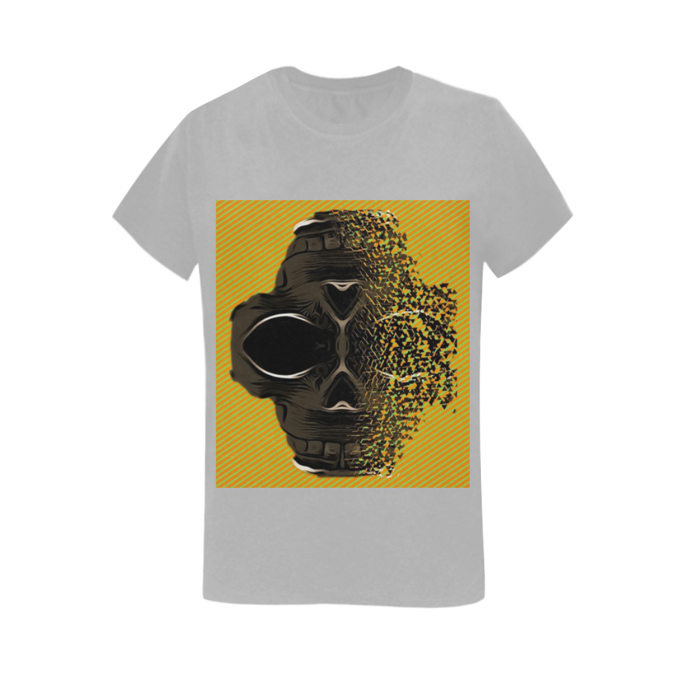 fractal black skull portrait with orange abstract background Women's T-Shirt in USA Size (Two Sides Printing)