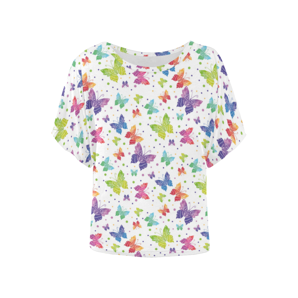 Colorful Butterflies Women's Batwing-Sleeved Blouse T shirt (Model T44)