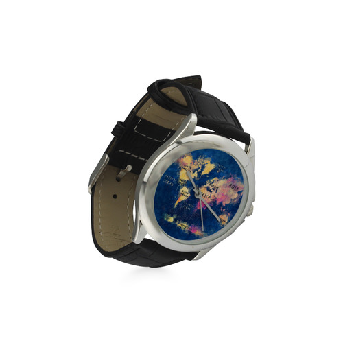 world map oceans and continents Women's Classic Leather Strap Watch(Model 203)