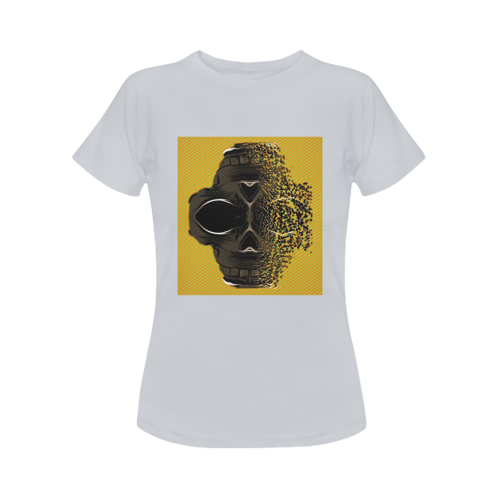 fractal black skull portrait with orange abstract background Women's Classic T-Shirt (Model T17）