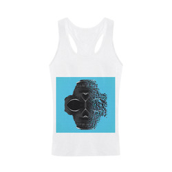 fractal black skull portrait with blue abstract background Plus-size Men's I-shaped Tank Top (Model T32)