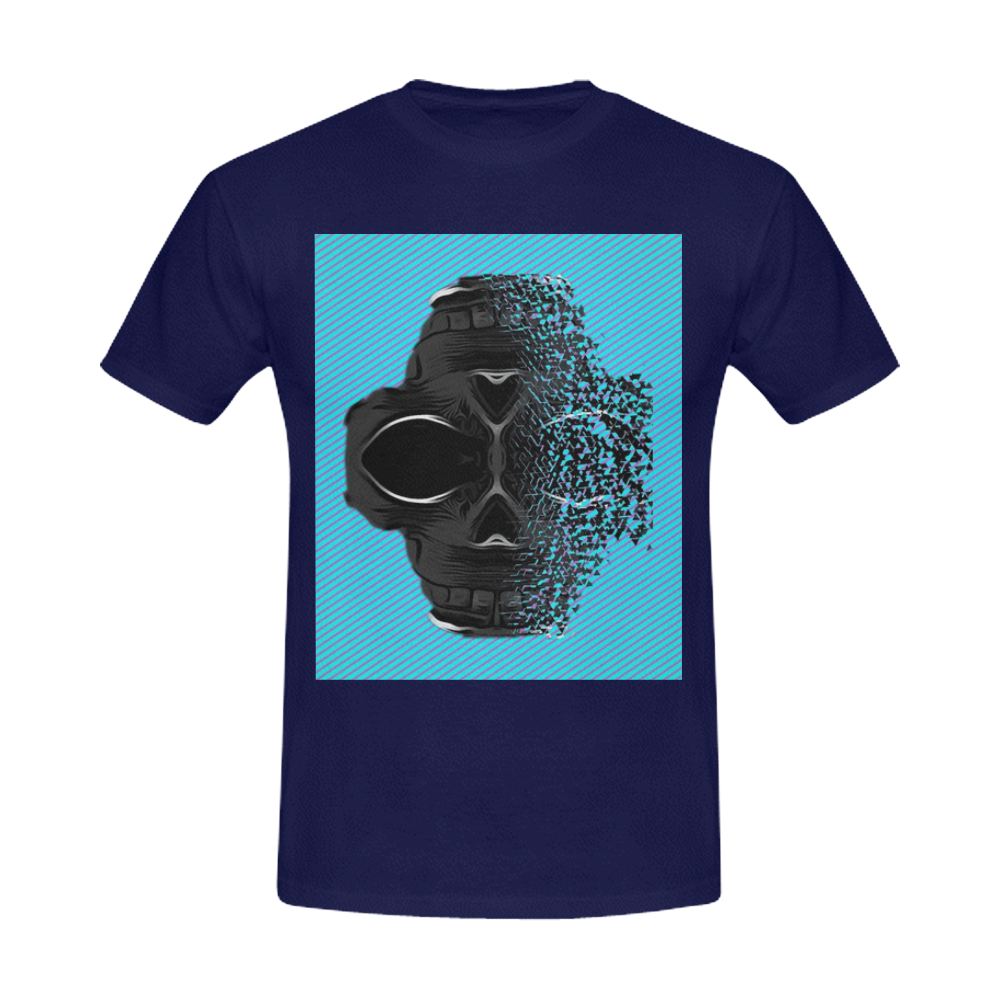 fractal black skull portrait with blue abstract background Men's Slim Fit T-shirt (Model T13)