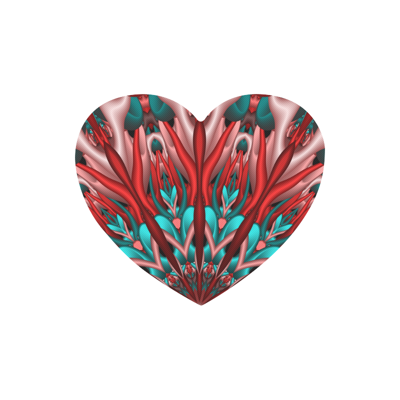Pink teal fractal mandala Upwards Version Heart-shaped Mousepad