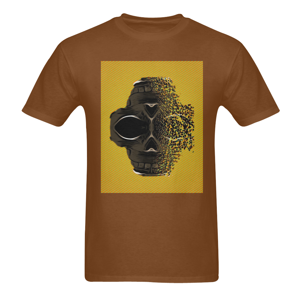 fractal black skull portrait with orange abstract background Men's T-Shirt in USA Size (Two Sides Printing)