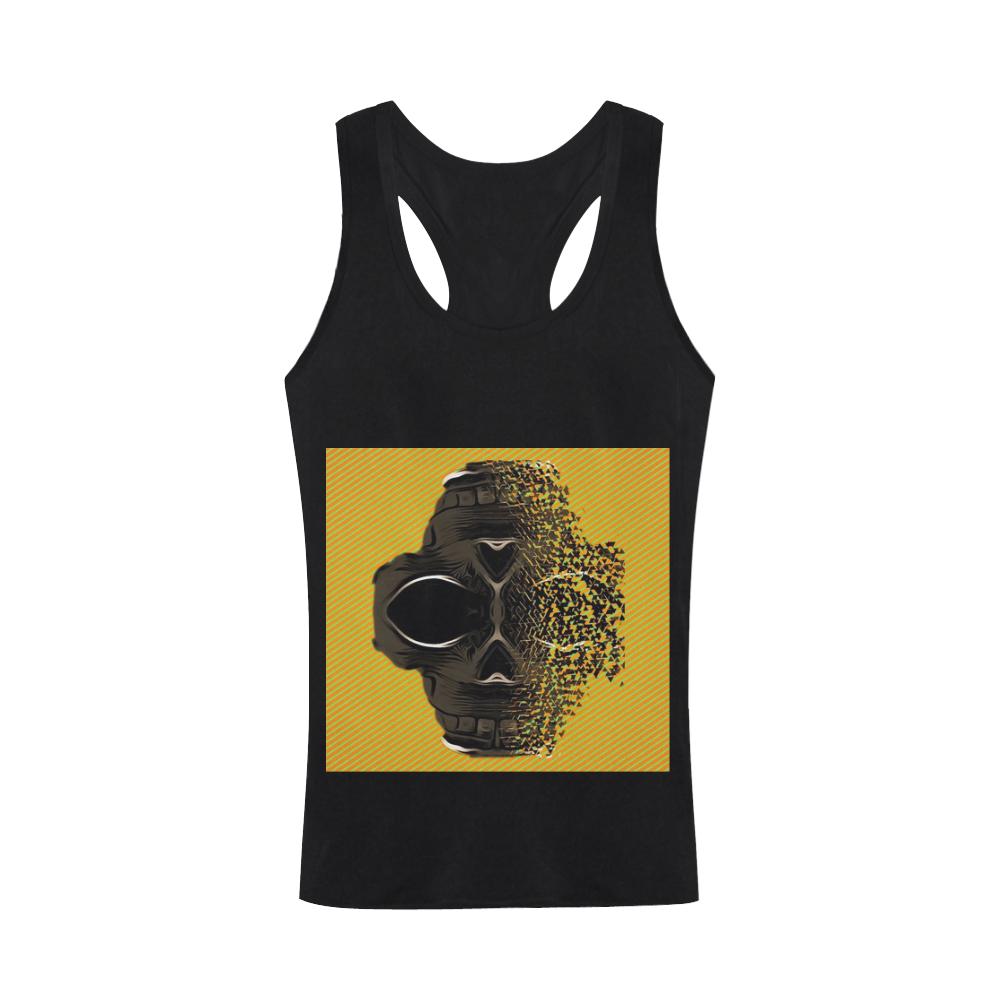 fractal black skull portrait with orange abstract background Plus-size Men's I-shaped Tank Top (Model T32)