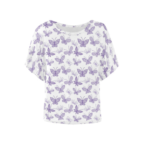 Cute Purple Butterflies Women's Batwing-Sleeved Blouse T shirt (Model T44)