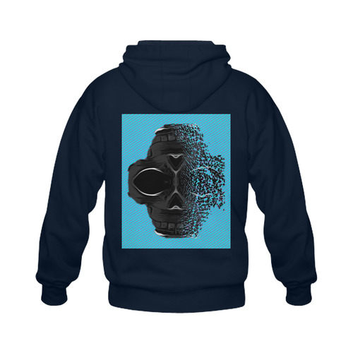 fractal black skull portrait with blue abstract background Gildan Full Zip Hooded Sweatshirt (Model H02)