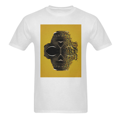 fractal black skull portrait with orange abstract background Sunny Men's T- shirt (Model T06)