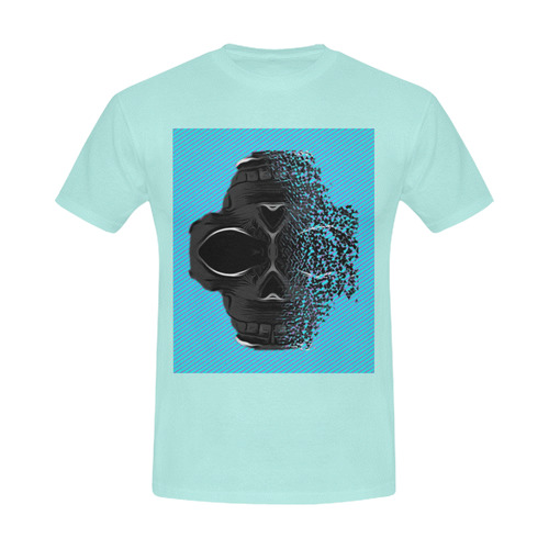 fractal black skull portrait with blue abstract background Men's Slim Fit T-shirt (Model T13)