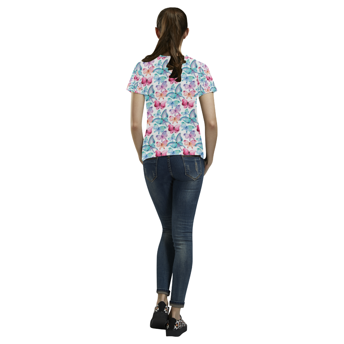 Watercolor Colorful Butterflies All Over Print T-Shirt for Women (USA Size) (Model T40)