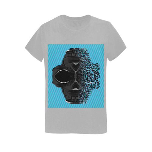 fractal black skull portrait with blue abstract background Women's T-Shirt in USA Size (Two Sides Printing)