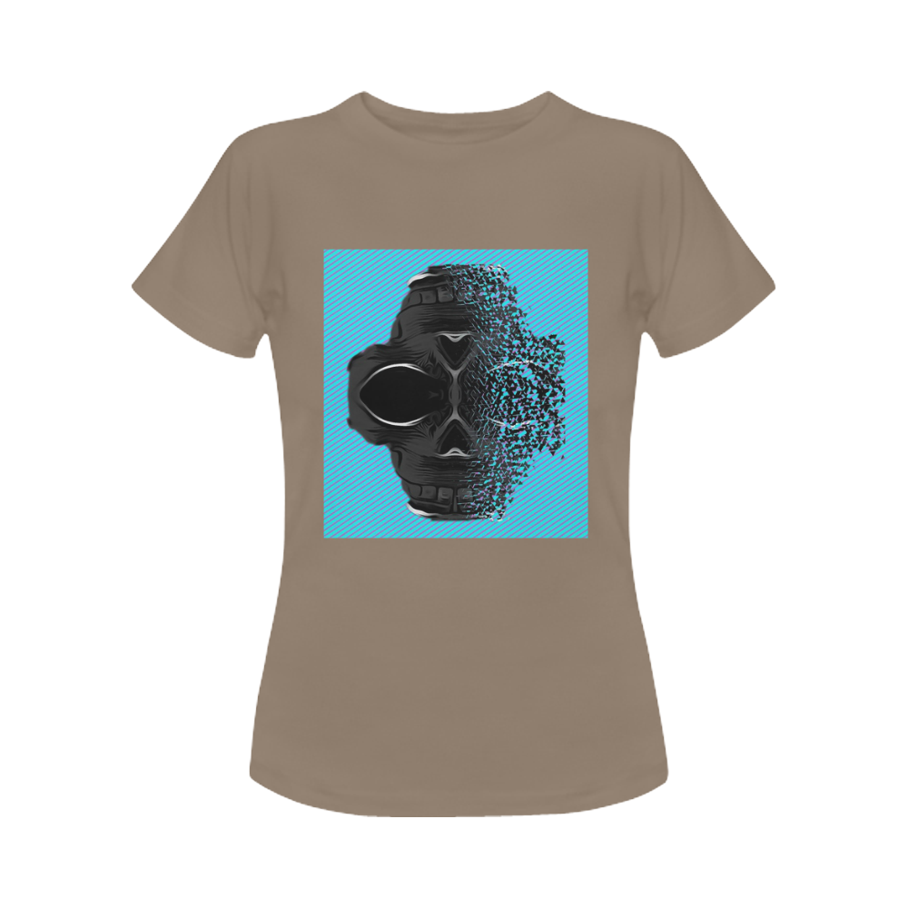 fractal black skull portrait with blue abstract background Women's Classic T-Shirt (Model T17）