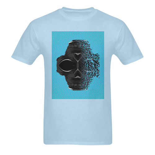 fractal black skull portrait with blue abstract background Sunny Men's T- shirt (Model T06)