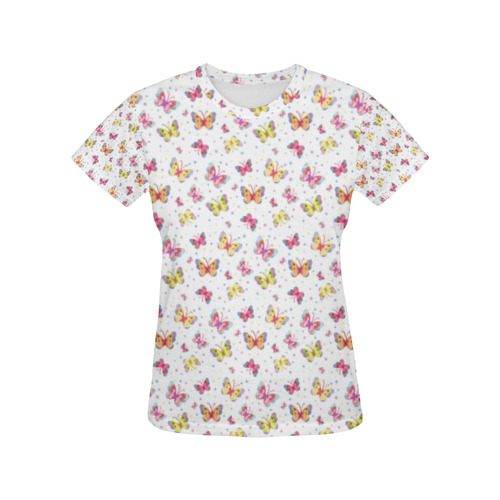 Watercolor Butterflies All Over Print T-Shirt for Women (USA Size) (Model T40)