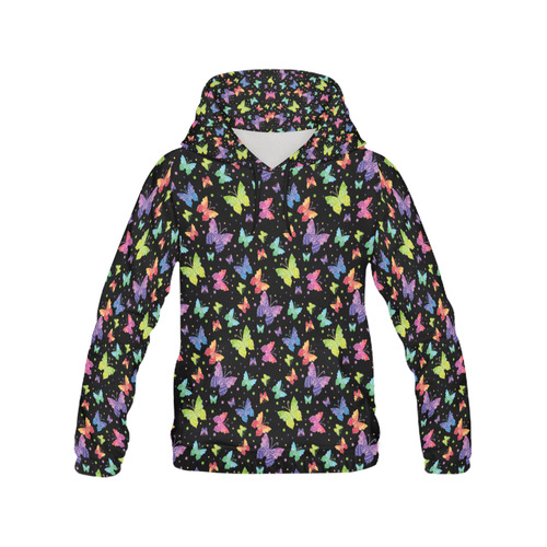 Colorful Butterflies Black Edition All Over Print Hoodie for Women (USA Size) (Model H13)